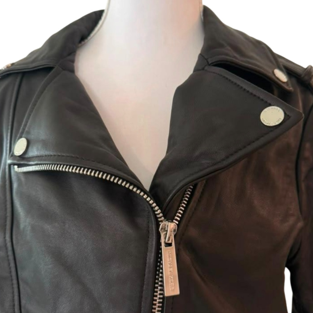 Michael Kors Black Moto Biker Zipper Pockets Asymmetrical Jacket Size Medium - Picture 6 of 10